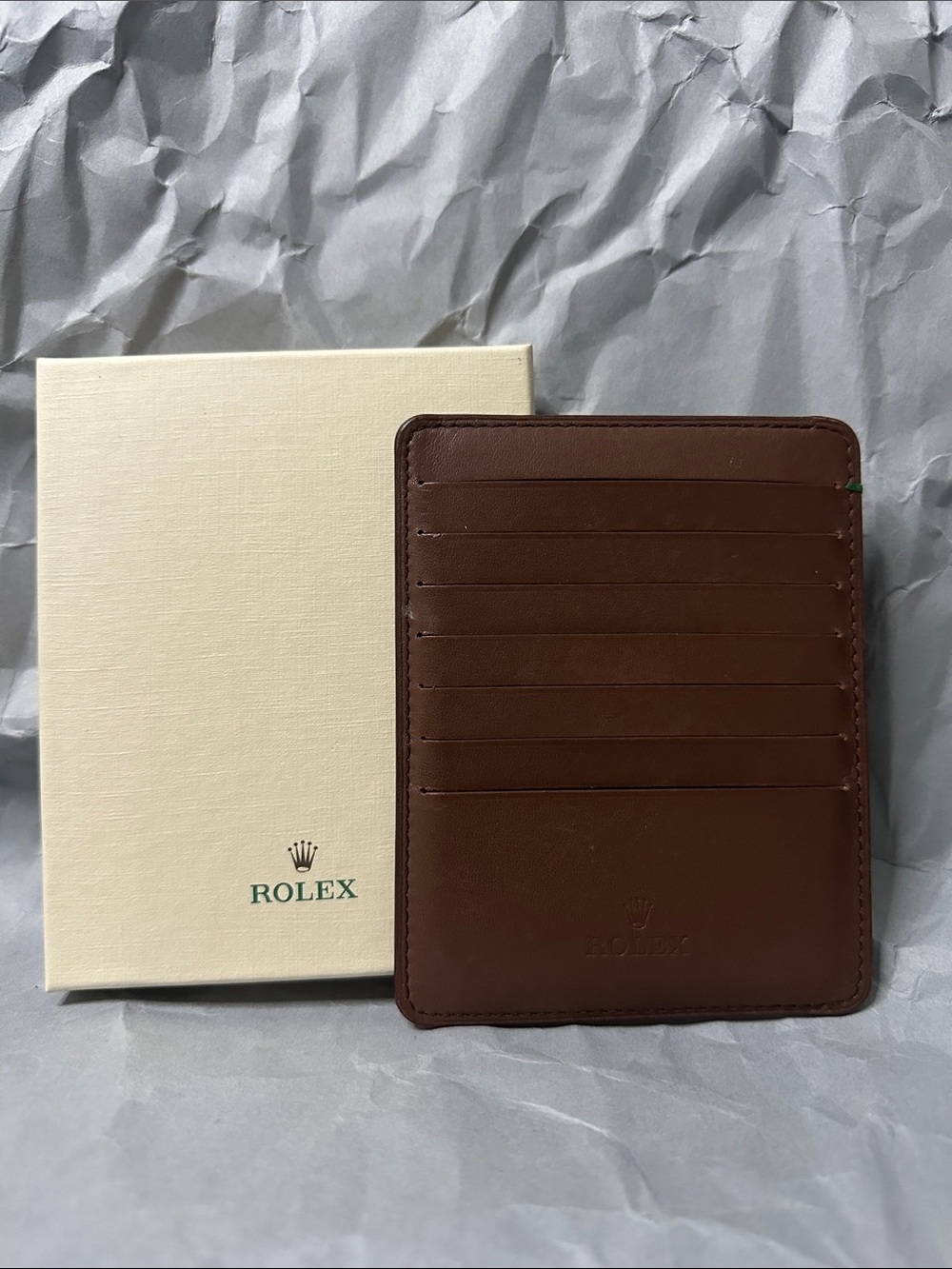 Genuine Rolex Elegant Brown Leather Card Holder